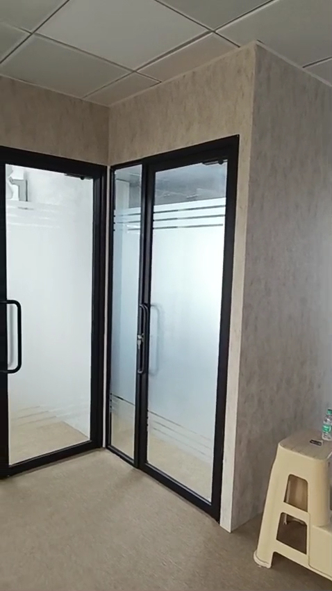 Frosted glass partitions and wallpaper interior work